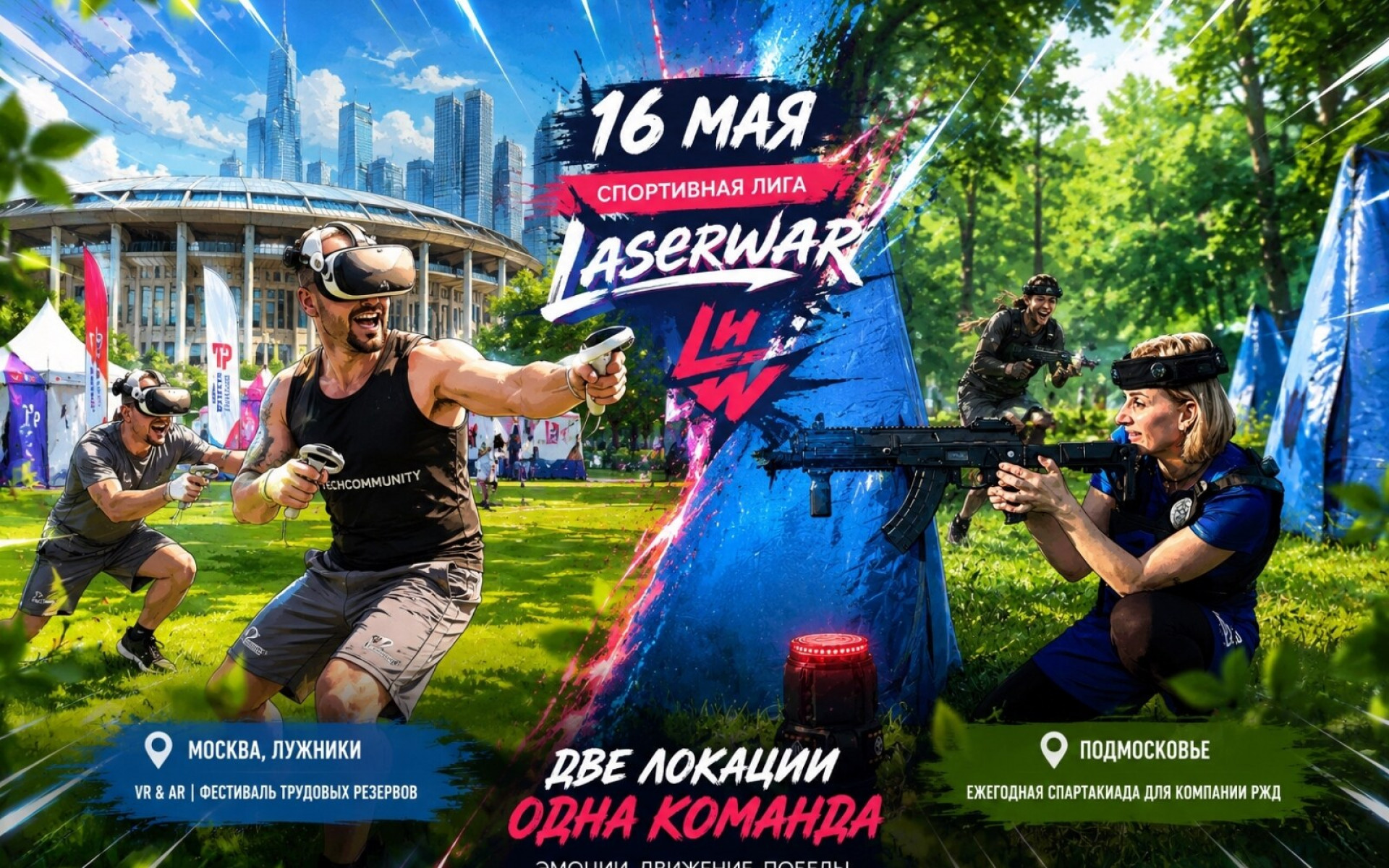16 мая — тот самый день, когда наша команда буквально разделилась на две части, чтобы делать то, что любит больше всего — создавать эмоции 
