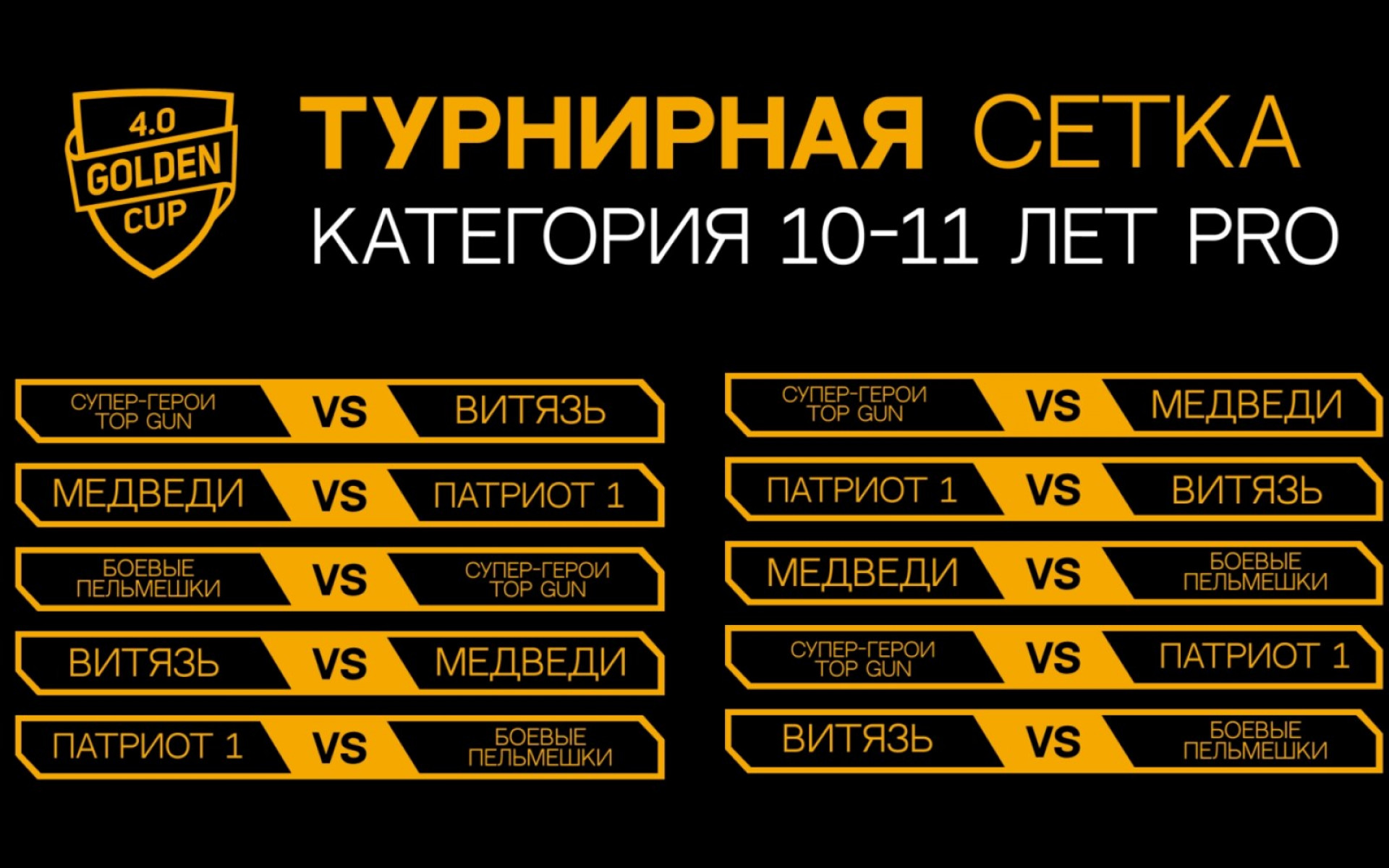 ТУРНИРНАЯ СЕТКА: 10-11 ЛЕТ (2013-2014) ПРО