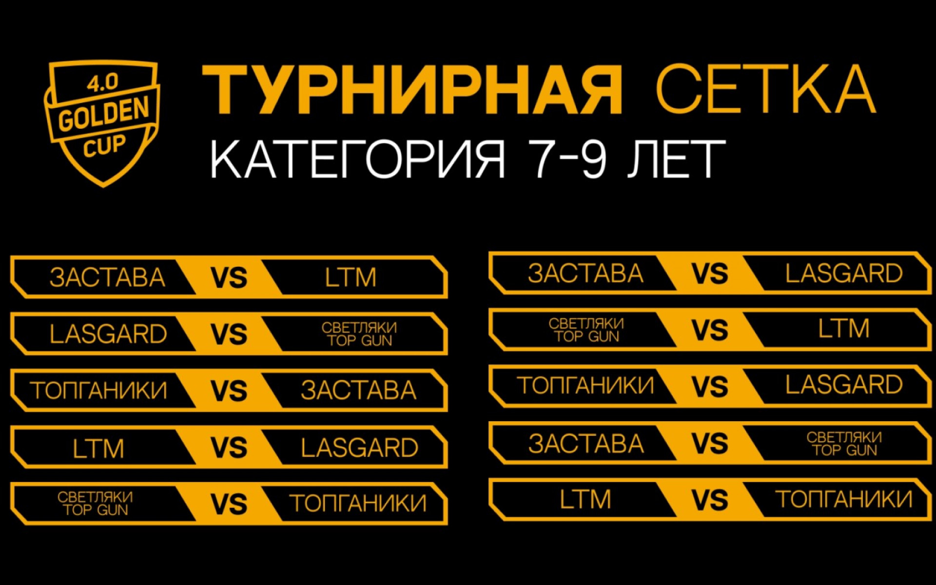 ТУРНИРНАЯ СЕТКА: 7-9 ЛЕТ (2015-2017)